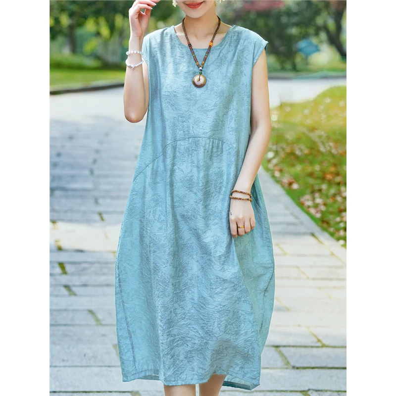 2025新款女装连衣裙女夏季纯色文艺长裙简约大气高端胖mm大码女装