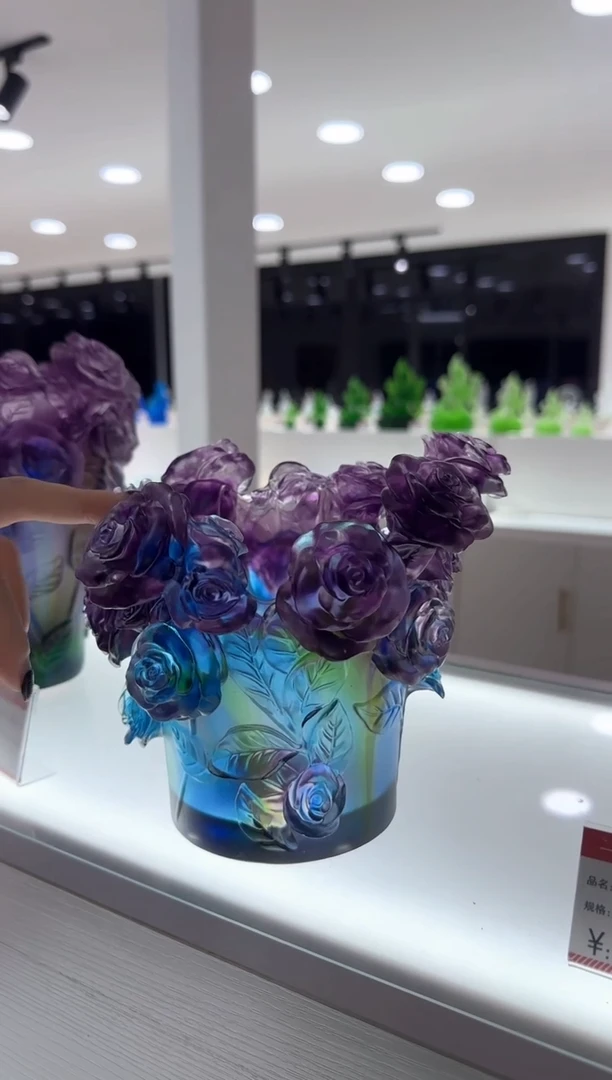 手工艺品琉璃玫瑰花瓶烛台15厘米