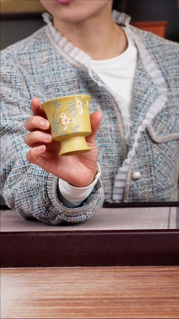 紫砂花盆手绘主人杯一只