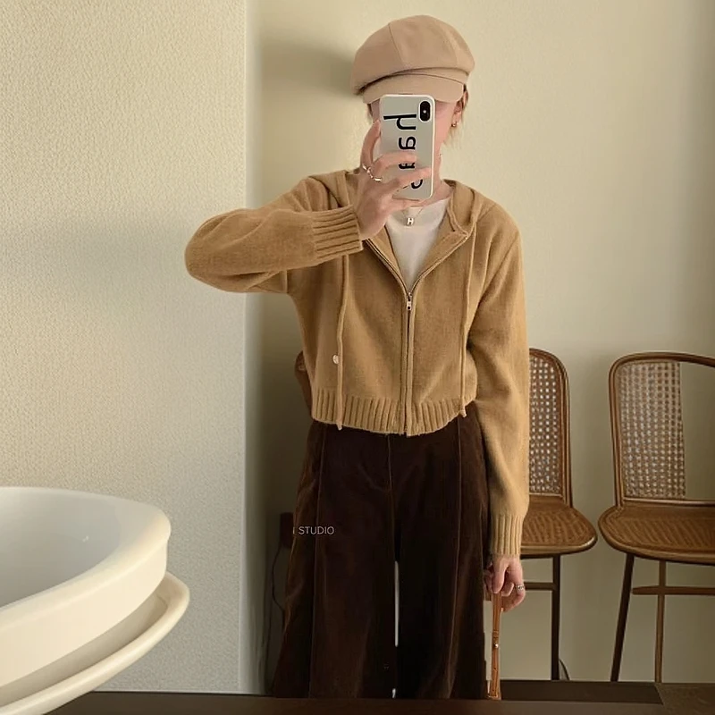 秋冬装连帽毛衣女2024新款开衫韩系温柔大方穿搭针织开衫外套上衣