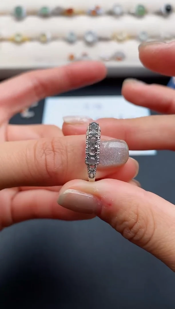 银S925镶嵌戒指翡翠缅甸天然A货翡翠22  5-