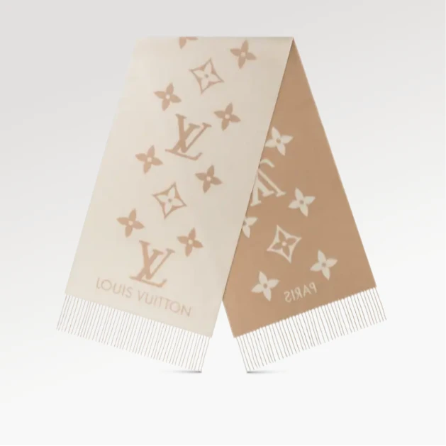 全新未使用 LouisVuitton/路易威登 汤/TP006664/满印围巾 奶茶色