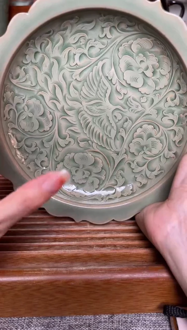 【闪购商品】其他王晓娜 纯手工秘色凤穿牡丹花口赏盘