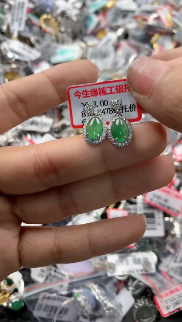 银S925镶嵌戒指翡翠12     8