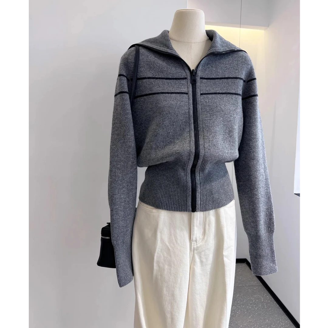9241#法式D提花针织开衫 双面