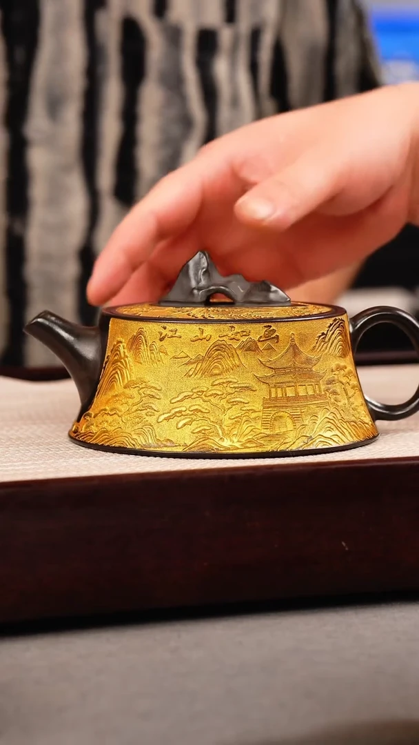 茶壶紫砂石黄 太湖石钮柱础 观山 描金
