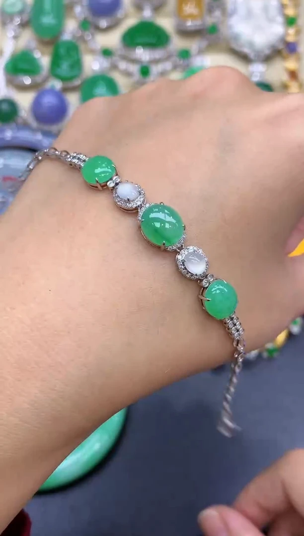 18K金镶嵌手链翡翠464-中国好珍宝