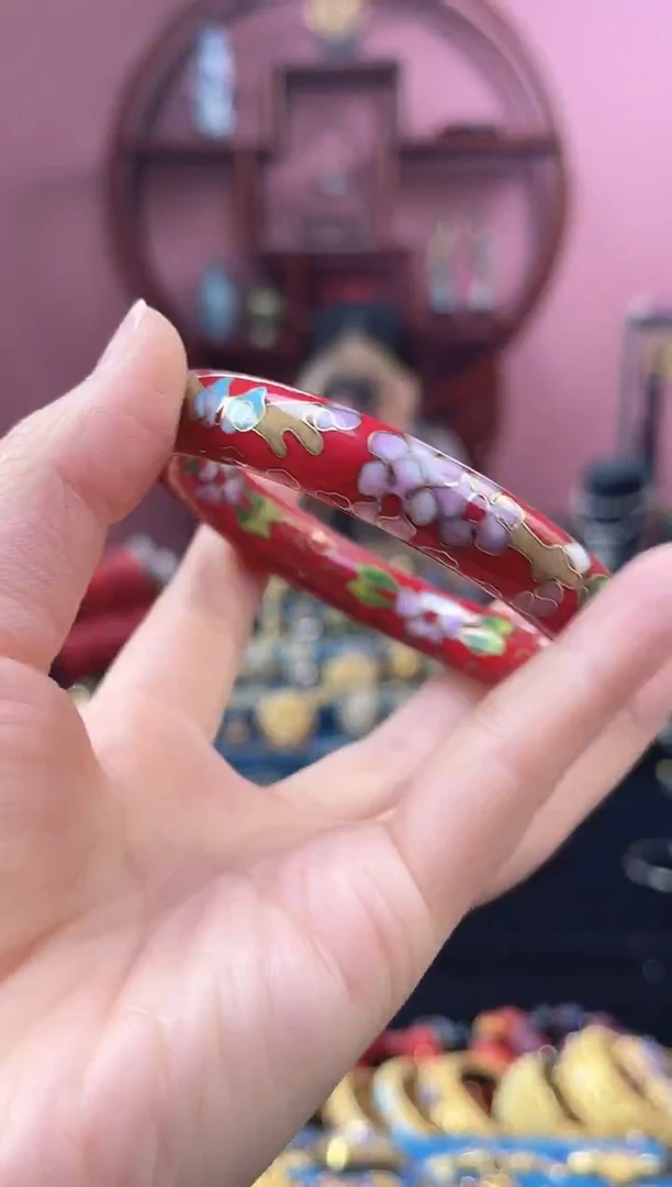 非遗手工艺 景泰蓝 公主镯 粗 红色 55-60