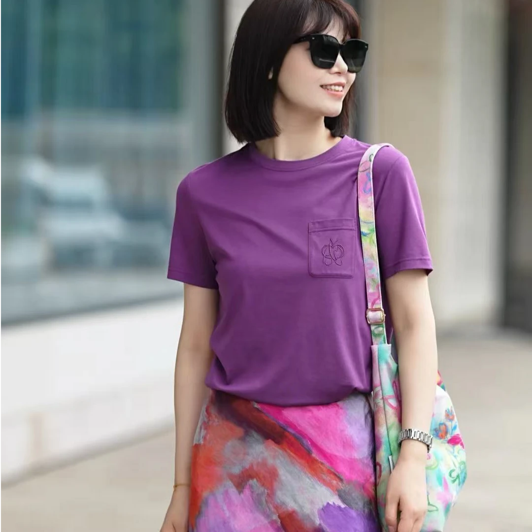【专柜品质】夏季新款简约亲肤凉感圆领休闲短袖t恤女530061