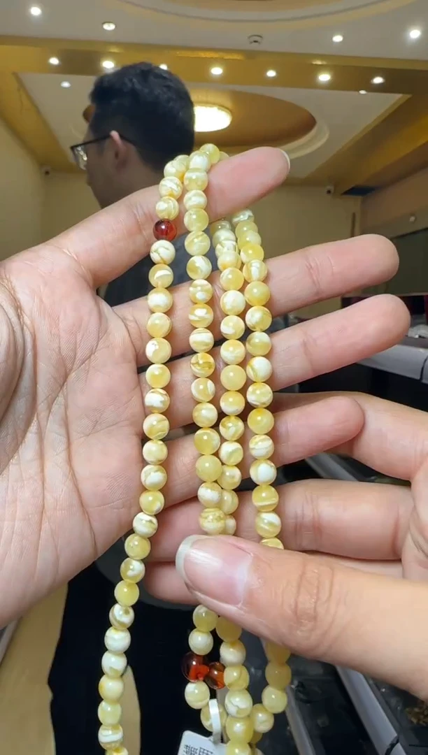 【闪购商品】琥珀项链未镶嵌俄料金妖白蜜蜡108项链手链两用款