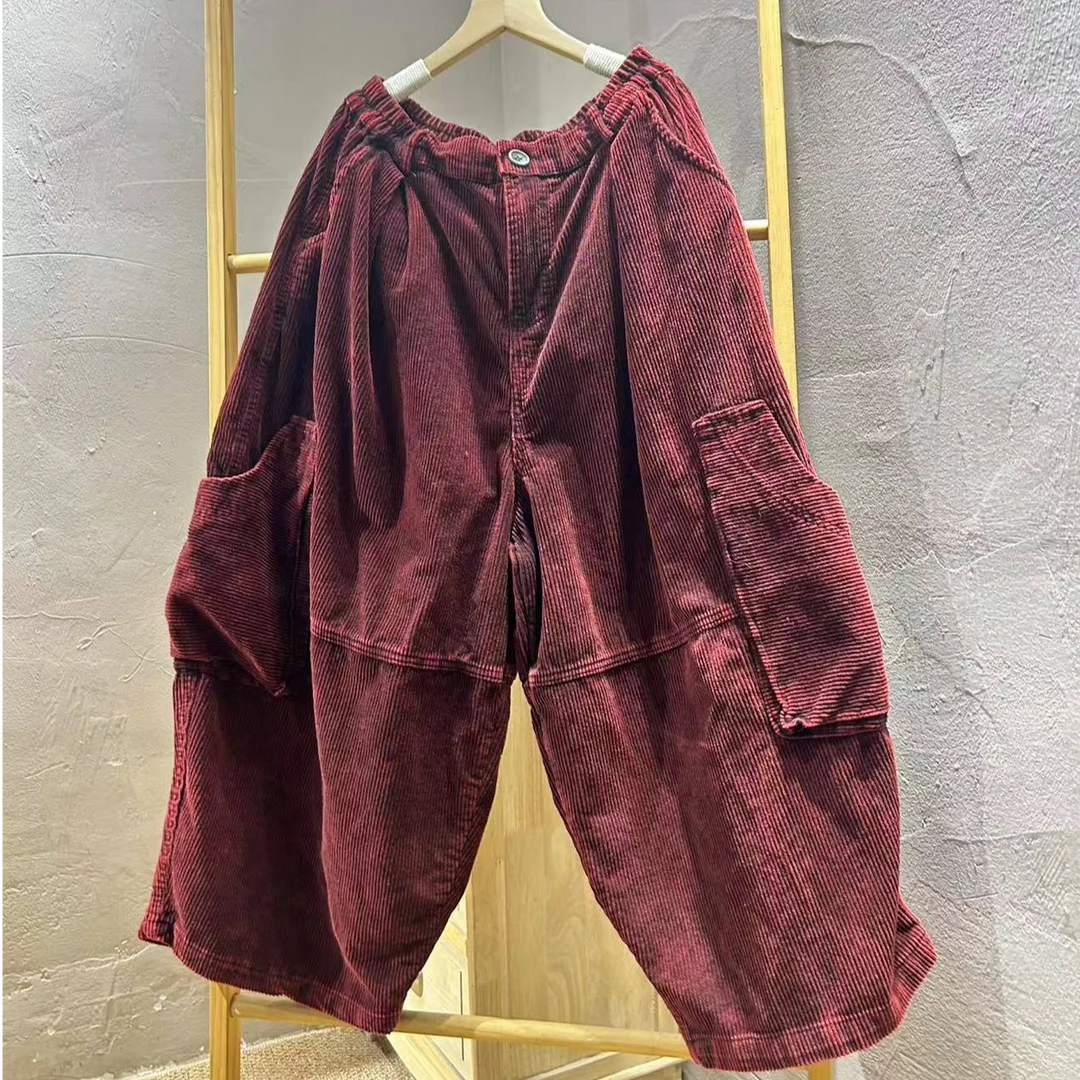 0962 早春新款做旧炒色灯芯绒大口袋裤臀围140裤长80