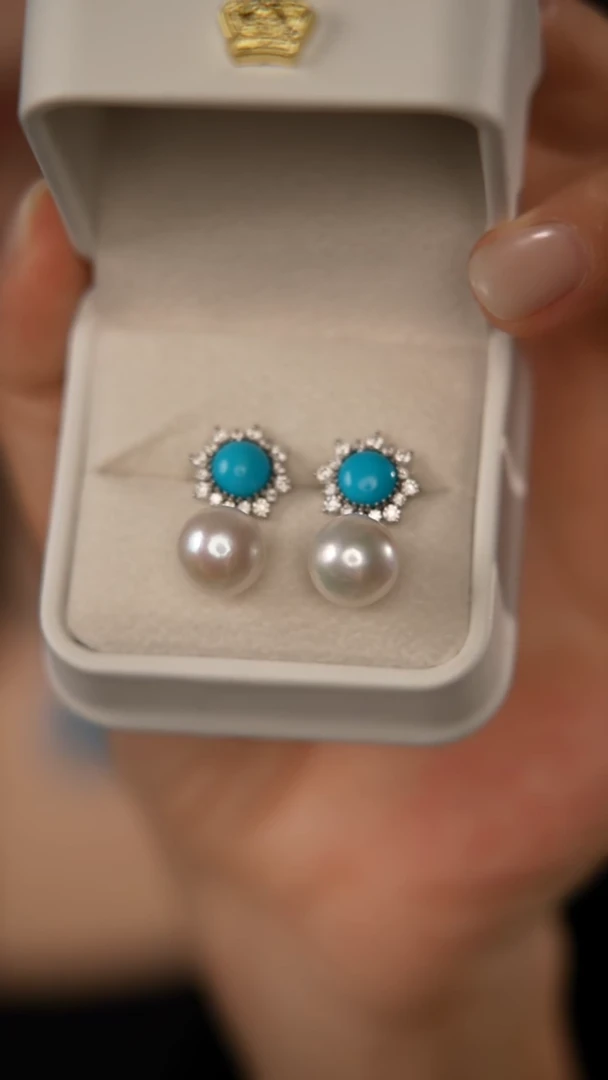 银S925镶嵌绿松石耳饰耳钉