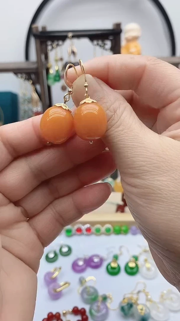 蜜蜡14K金镶嵌耳饰82蜜蜡