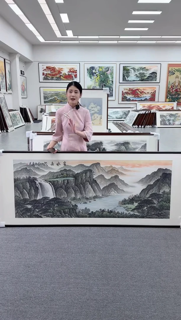 国画手绘 富水长流 219*88