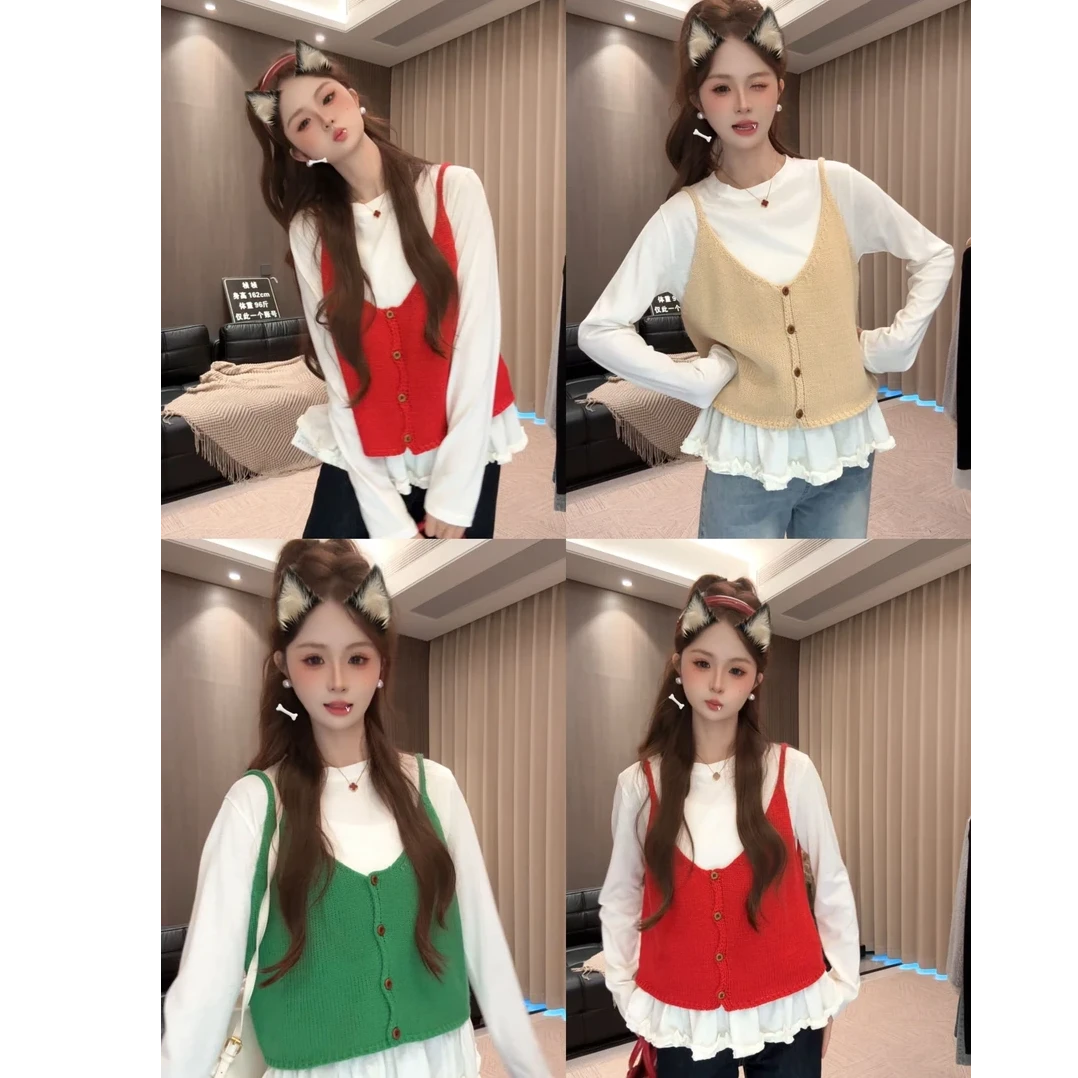 韩系v领针织马甲吊带背心女2025秋季新款设计感