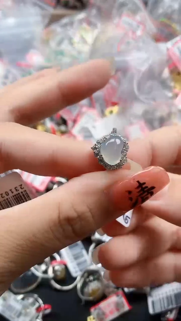 银S925镶嵌戒指翡翠天然A货缅甸翡翠
