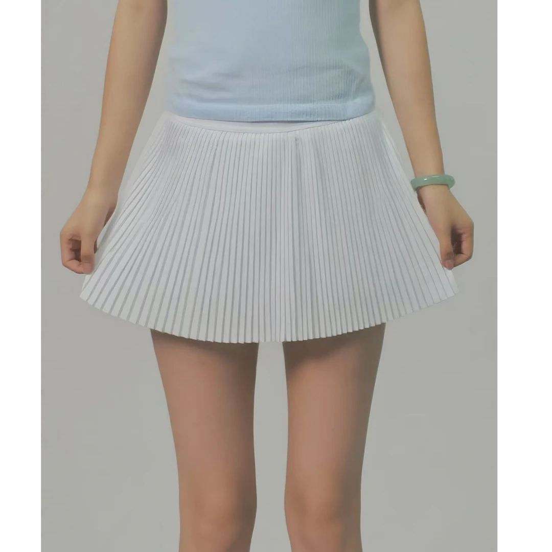 冉玫高腰休闲短裙百褶裙女子运动半身裙百褶百搭新中式港风跑步