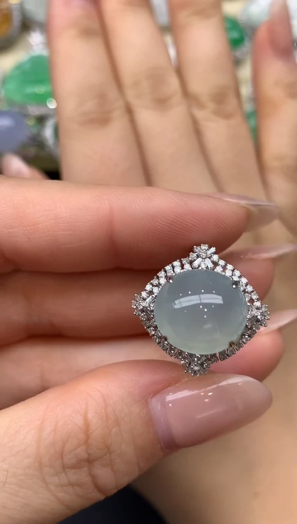 翡翠戒指18K金镶嵌377-雪姐翡翠天天见