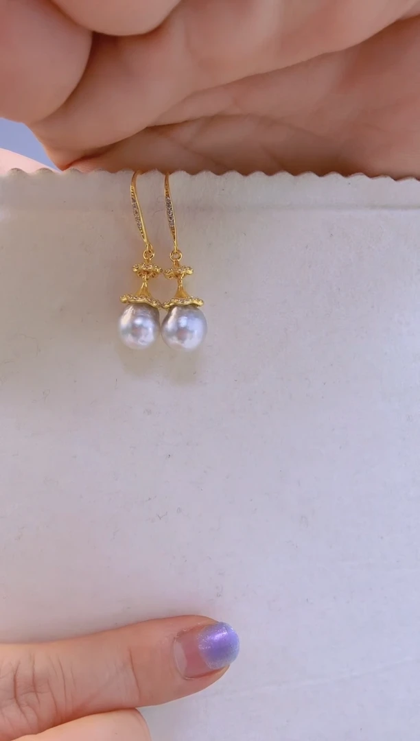 未镶嵌耳饰海水珍珠澳白8.5mm+S925银耳钩