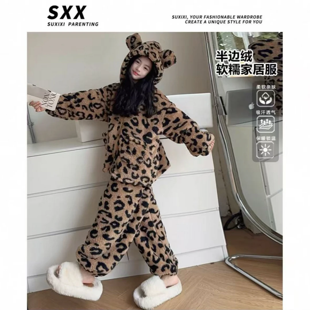 411220《现》优选秋冬儿童休闲舒适时尚洋气豹纹套装