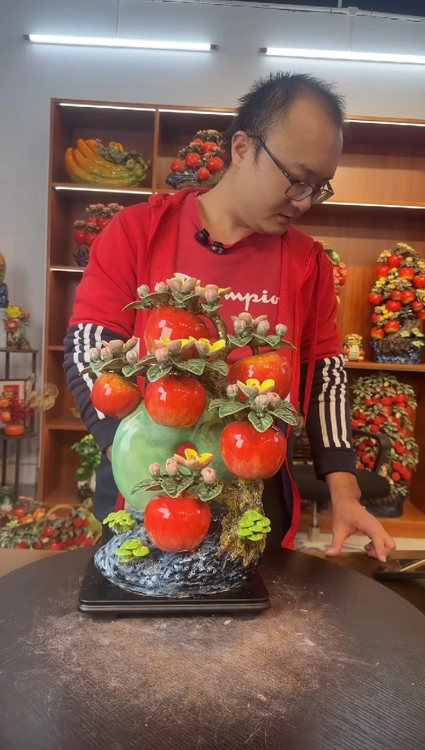 陶瓷玉环苹果摆件43高