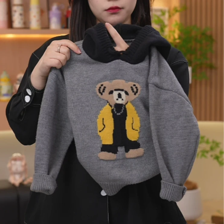 儿童毛衣春秋新款时尚外套上衣卡通宽松连帽男童女童针织衫