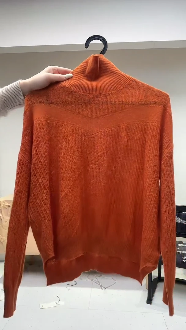 暖橘色高领休闲羊毛打底