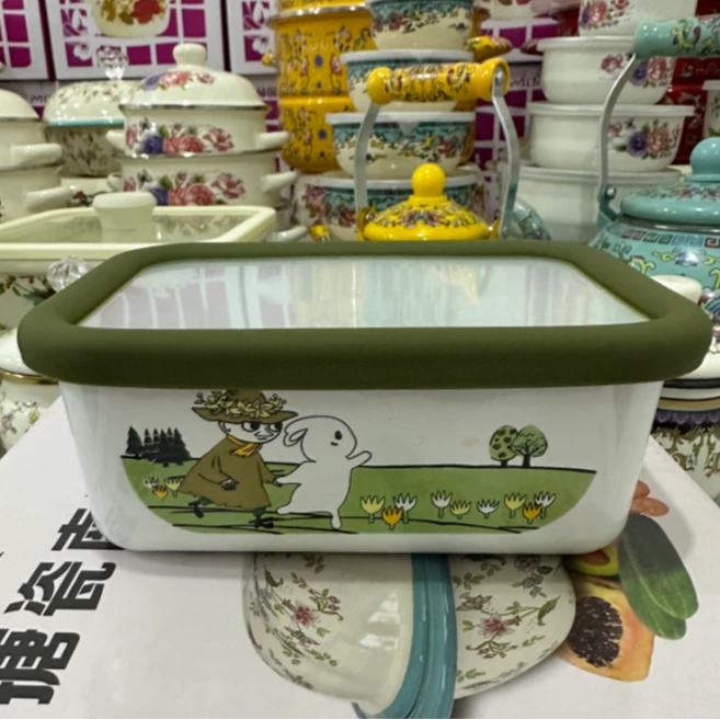 出口18公分小白兔搪瓷保鲜盒