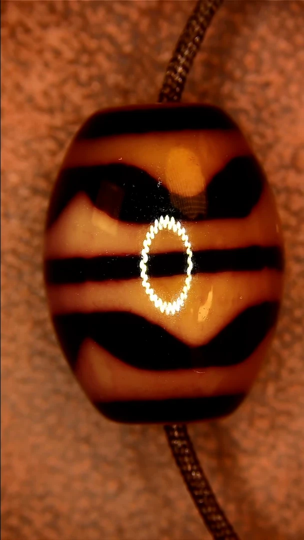 未镶嵌玛瑙/玉髓珠宝半成品放漏黑金双牙达洛天珠12*15