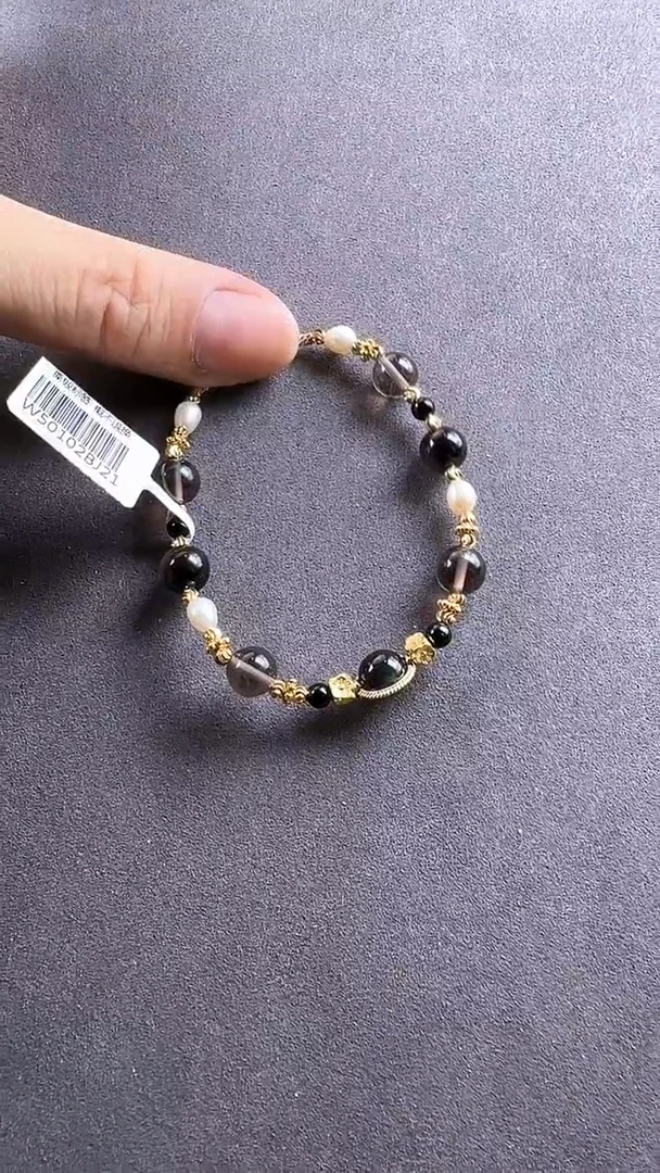 黑曜岩合金手串银曜石约8mm搭冰曜石铜配件手串