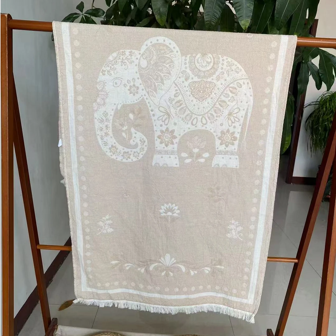 【高端罗布麻系列】纱布浴巾--花卉吉象75*150