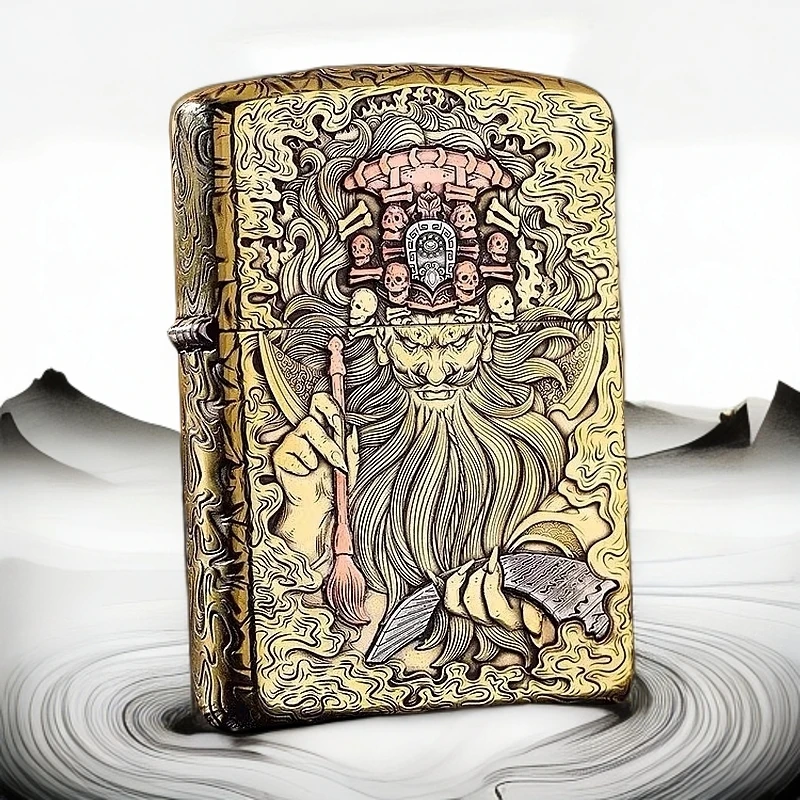 【老李鉴定】Zippo打火机执笔判官黄铜盔甲五面浮雕DYJ1