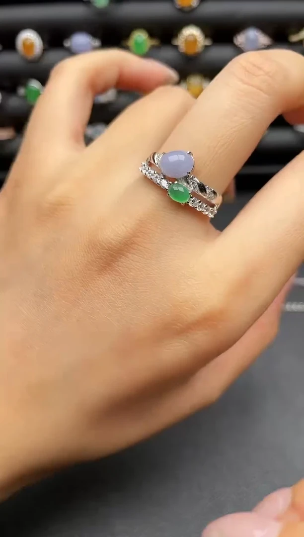 银S925镶嵌戒指翡翠一物一证一礼盒