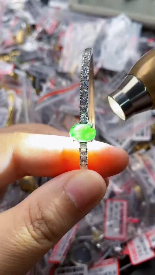 翡翠戒指银S925镶嵌4444---6