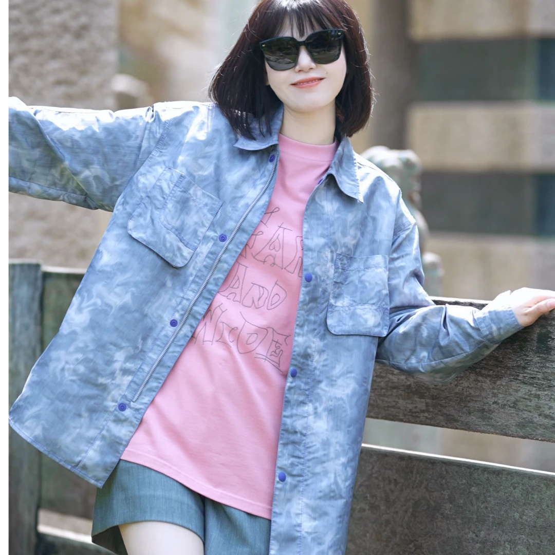 AMASS/阿玛施早秋新款气质百搭设计感单排扣扎染衬衫上衣 5300913