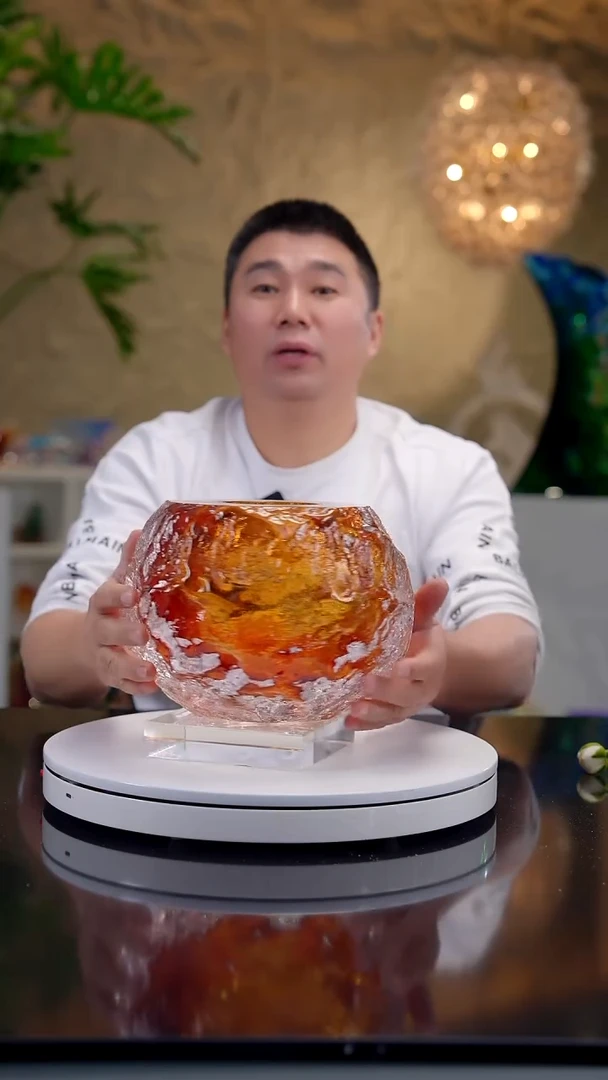 手工艺品琉璃琥珀色火山石花器大号