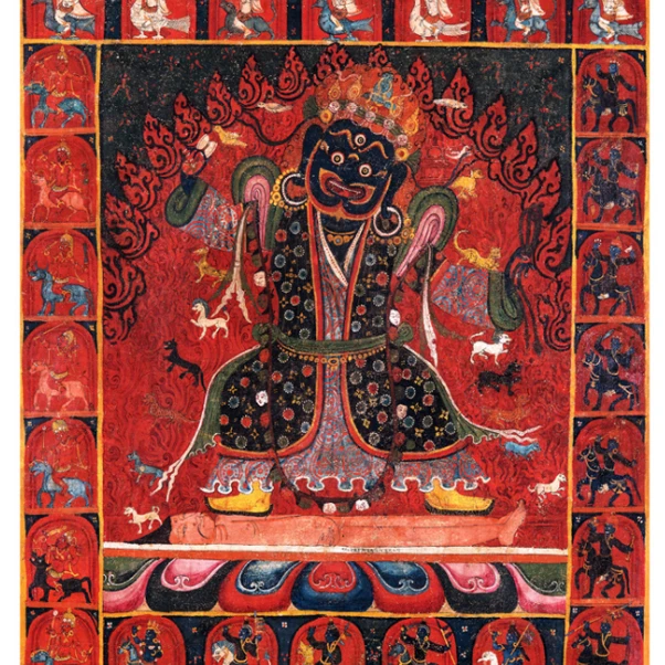 卷轴唐卡二臂黑袍持鼓护法146
