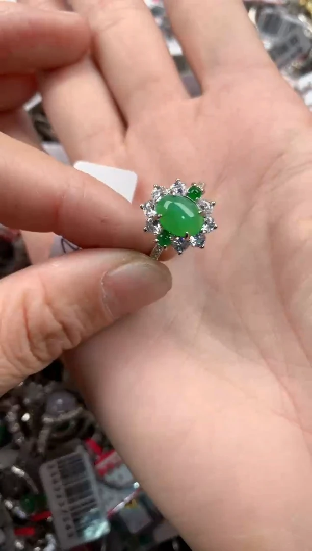 银S925镶嵌戒指翡翠999   5