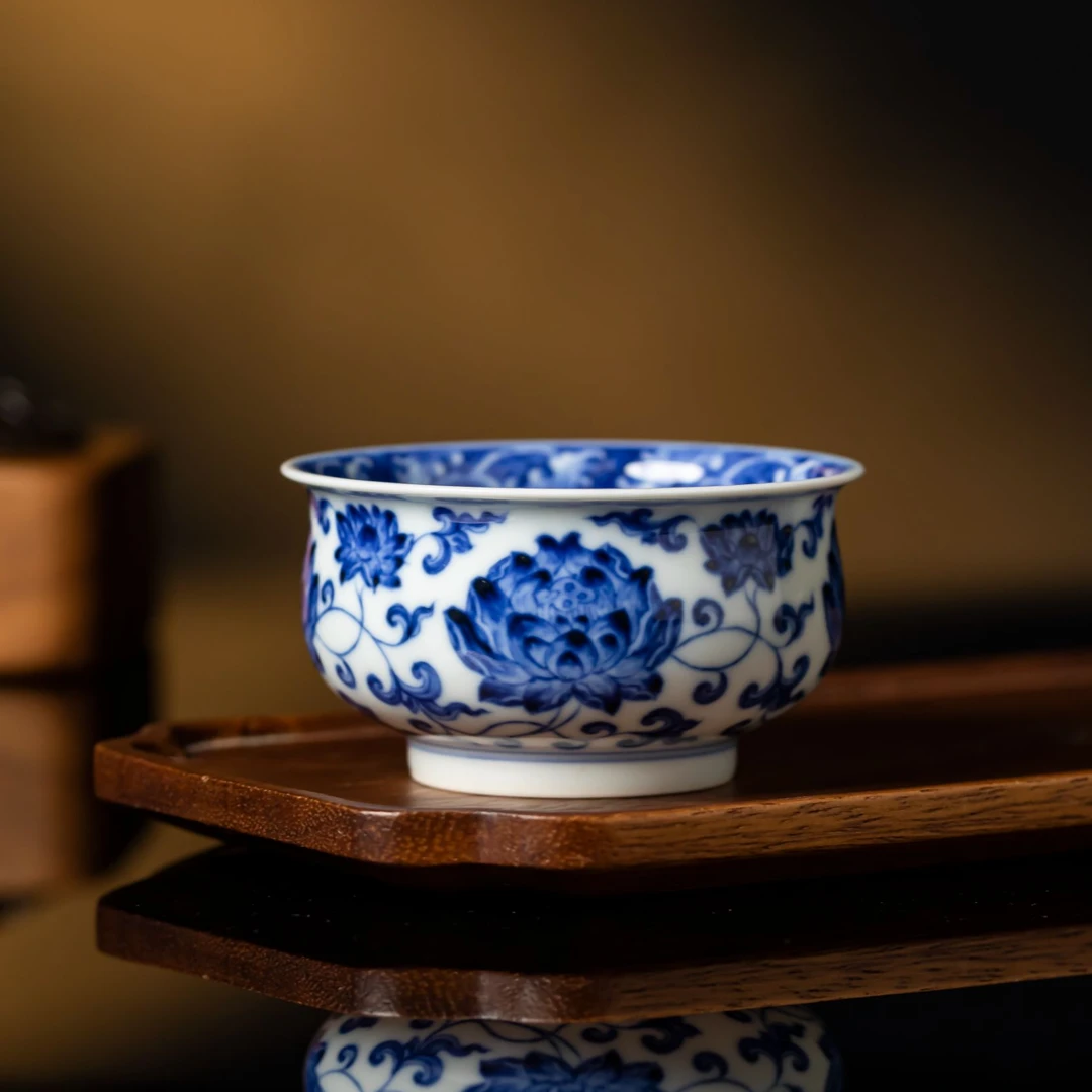 【瑶瑶甄选】 望月怀古缠枝莲花炉士杯手绘WYHG0086景德镇陶瓷茶器