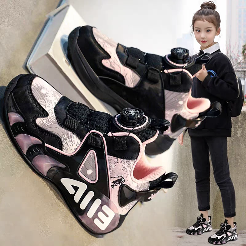 阿童木耐脏女童鞋防水秋冬季女孩儿童皮面篮球鞋中大童跑步运动鞋