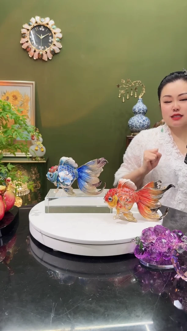 锌合金珐琅彩金鱼一对