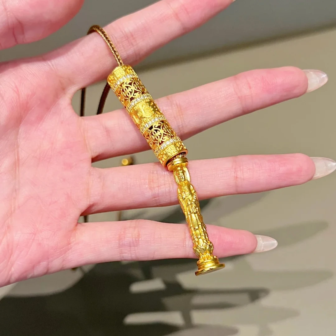铜合金项链 新中式古法镂空随身佛轻奢精致可抽拉吊坠项链女