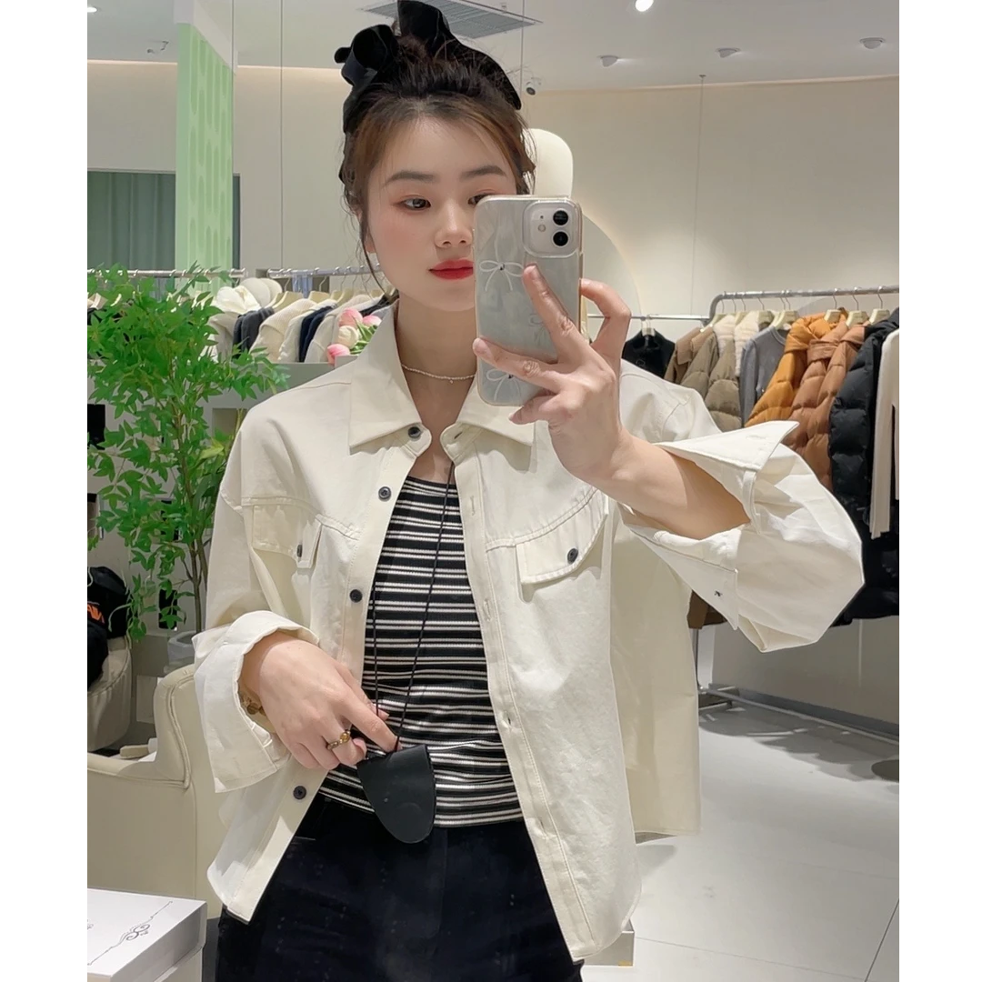 艾然 早春新款背心两件套女短款韩版百搭牛仔外套加条纹吊带套装