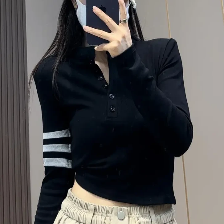 早春新款纯欲风辣妹黑色小众长袖裤子T恤修身显瘦时尚百搭2025