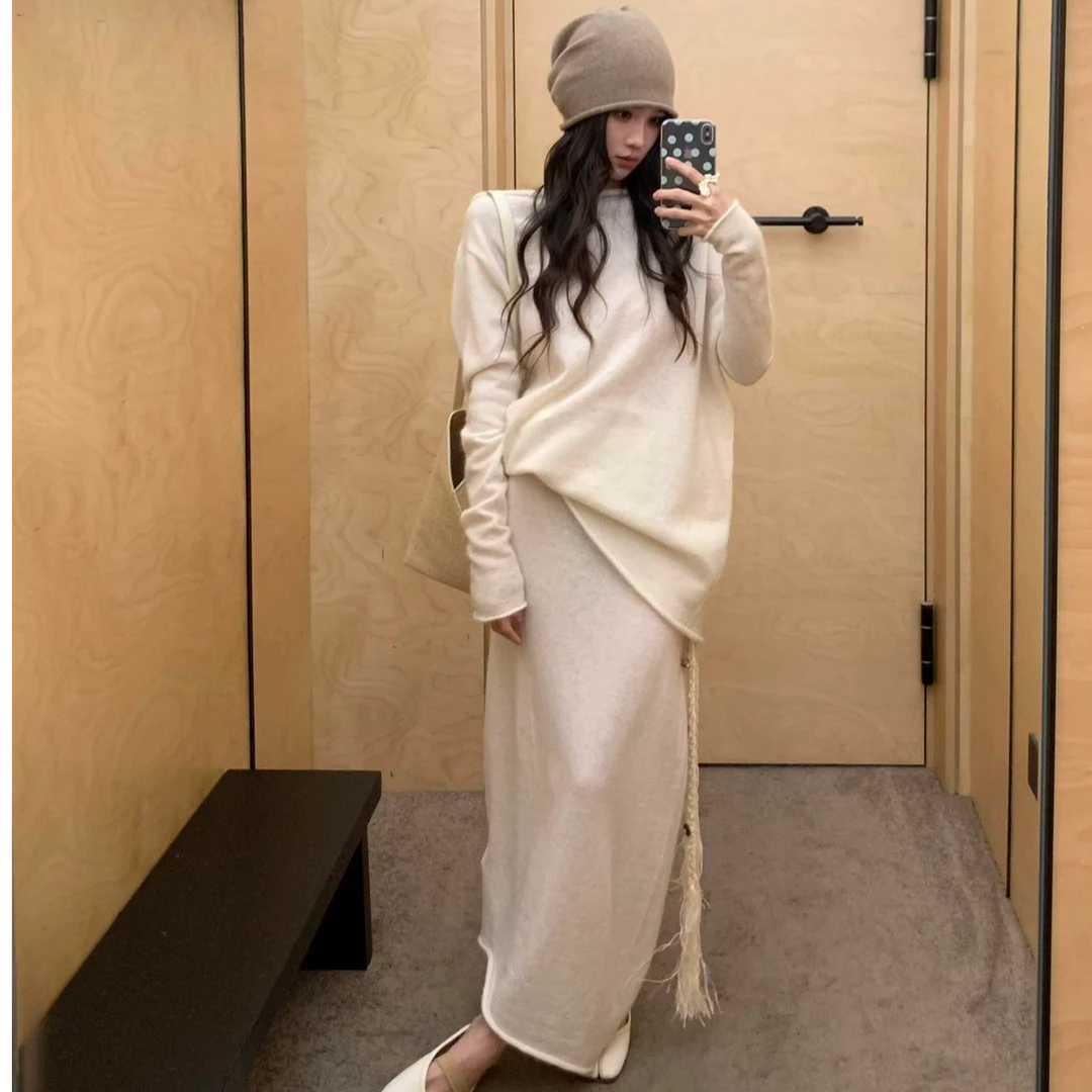 老钱风小众独特慵懒软糯休闲针织毛衣半身裙子两件套装女2025秋冬