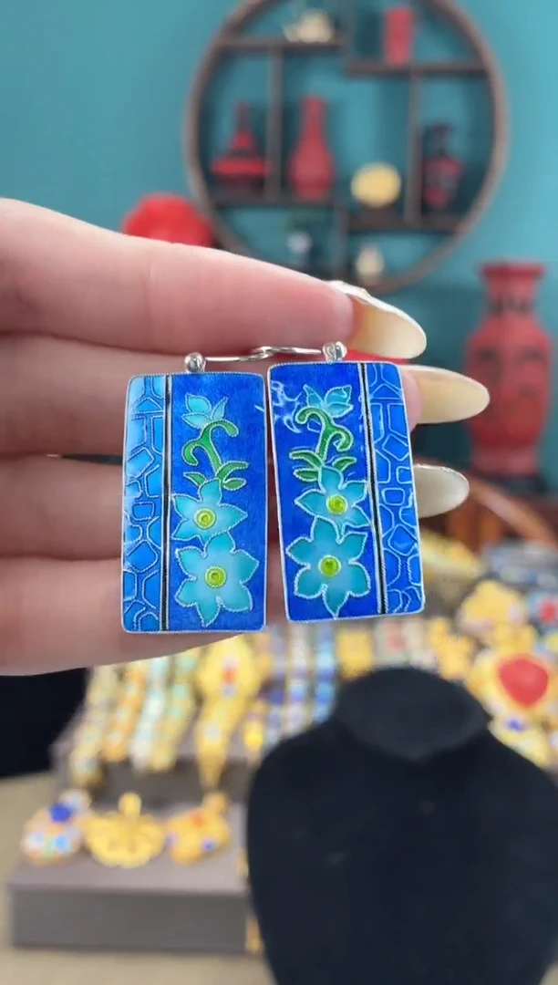 非遗手工烧蓝精品耳环