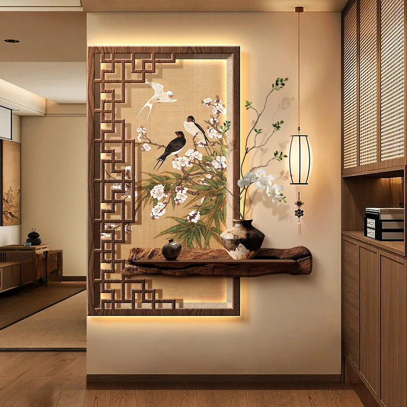 新中式入户玄关装饰画高级感宋代美学走廊过道挂画茶室氛围壁画灯