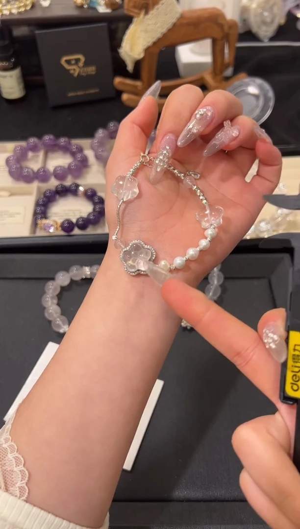 未镶嵌手链水晶粉晶小花设计款设计款手串