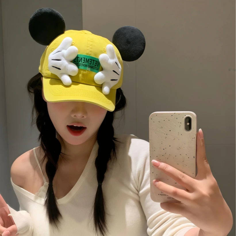 捂脸小手卡通米奇可爱大耳朵棒球帽春夏户外出游遮阳鸭舌帽帽子