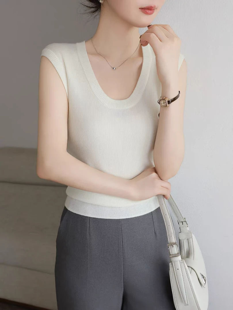静奢风天丝背心百搭舒适内搭INS风女装吊带通勤薄款修身圆领无袖